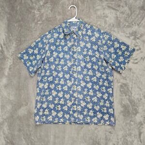 Reyn Spooner Hawaiian Aloha Shirt Blue Floral Short Sleeve Button Up Mens Medium